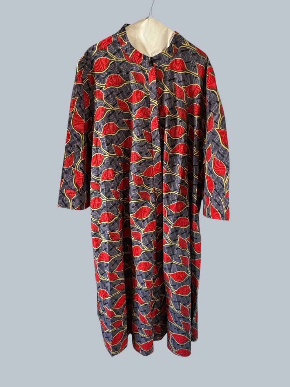 Zuri Kenya 3/4 Sleeve Dress Pockets Hidden Button Long Rooibos NWT XXL 2XL